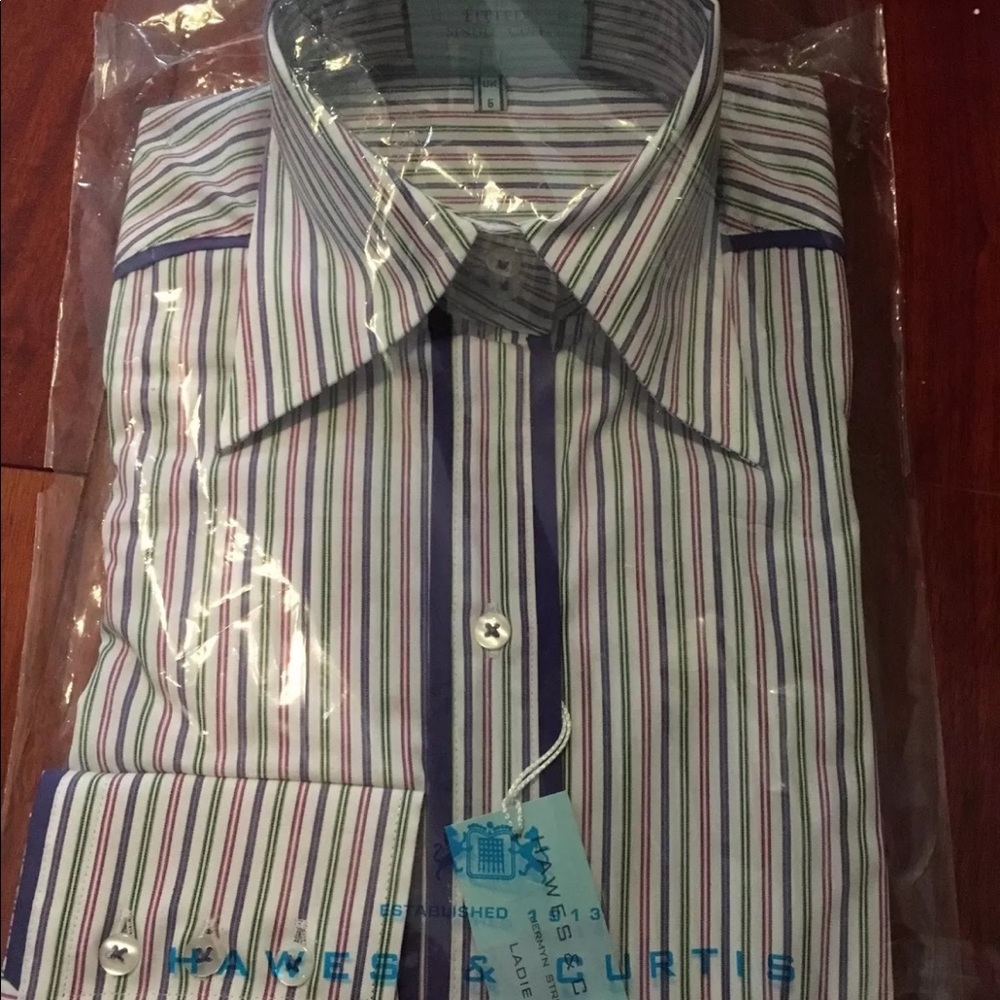 HAWES & CURTIS Fitted Striped Blouse Collared Shirt UK 6 (Equivalent to US 0/2)